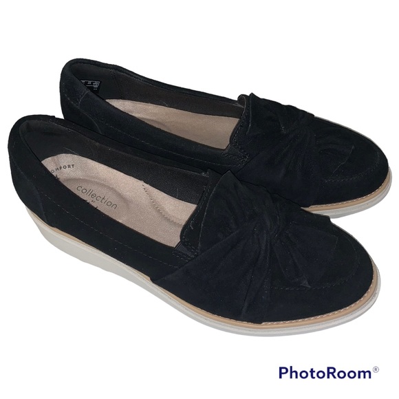 Clarks Shoes - Clarks Collection Suede Slip-On Loafer - Sharon Dasher Black Size 7.5
